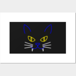 Neon Light Art Halloween Cat Posters and Art